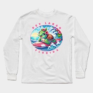 Key Largo Florida Girls Cute Surfing Sea Turtle Long Sleeve T-Shirt